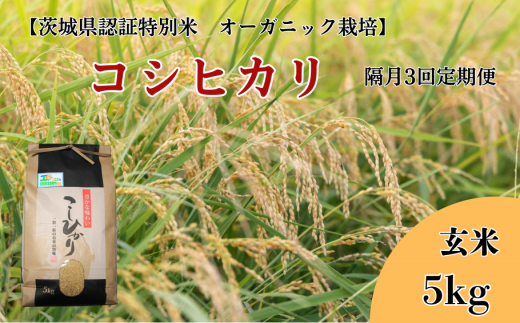 【隔月3回定期便】コシヒカリ 玄米5kg×3回【茨城県認証米／オーガニック栽培】 304678 - 茨城県利根町