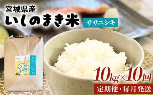 令和６年産 米 ササニシキ 定期便 10kg × 10回 お米 精米 白米 環境保全米 ご飯 こめ コメ 1512629 - 宮城県石巻市