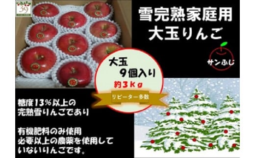 りんご 【 数量限定 】1～2月発送 訳あり 雪完熟 家庭用 糖度13度以上 大玉 サンふじ 約3kg 9個入り【 弘前市産 青森りんご 】 684419 - 青森県弘前市