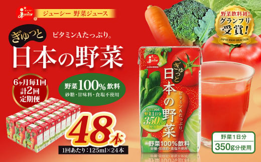 【6ヶ月毎2回定期便】【野菜飲料初！ジャパンフードセレクション グランプリ受賞】 ジューシー 野菜ジュース ぎゅっと日本の野菜 100％ 125ml×24本 ジュース 紙パック 国産  1435653 - 熊本県熊本市