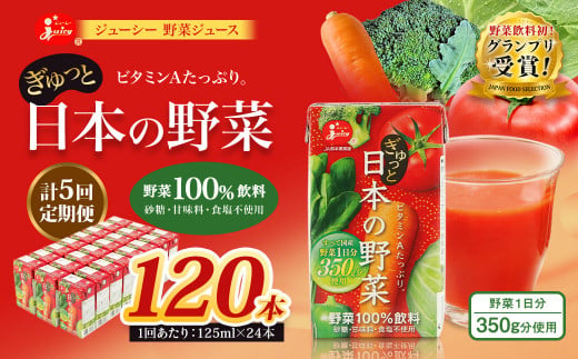 【5回定期便】【野菜飲料初！ジャパンフードセレクション グランプリ受賞】 ジューシー 野菜ジュース ぎゅっと日本の野菜 100％ 125ml×24本 ジュース 紙パック 国産  1435569 - 熊本県熊本市