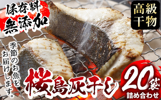 y061 ＜高級手作り干物＞桜島灰干し詰め合わせ！鹿児島県湧水町産にじますの他、季節のお魚を計20袋お届け！ 干物 魚 焼き魚 おかず 晩御飯 晩ごはん 朝食 朝ごはん 朝ご飯 和食 定食 にじます ニジマス 保存料無添加 【福永商店】 394355 - 鹿児島県湧水町