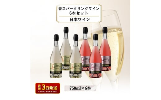 ワイン 善スパークリングワイン 6本セット（白×3本、ロゼ×3本 各750ml） スパークリング ギフト 新潟 上越 1000729 - 新潟県上越市