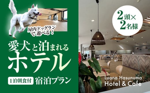 愛犬と泊まれるホテル Luana Hasunuma HOTEL&CAFE 1泊朝食付宿泊プラン（2頭･2名様）／ホテル 宿泊 カフェ  愛犬と一緒に泊まれる ペットと泊まれる宿 ドッグラン 愛犬 犬 小型犬 中型犬 自然 蓮沼海岸 千葉県 千葉県山武市 SMCD001 1516040 - 千葉県山武市