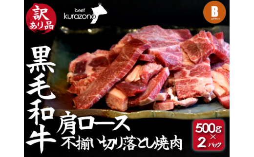 【訳あり】黒毛和牛肩ロース不揃い切り落とし焼肉 500ｇ×2P（国産 牛肉 和牛 黒毛和牛 宮崎県産 不揃い 訳あり 焼肉 ロース 送料無料） 1231216 - 宮崎県小林市