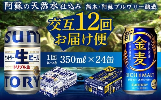 FKK19-966 【サントリー生ビール・金麦交互12回定期便】各350ml ×24本 ギフト 贈り物 酒 アルコール 1518957 - 熊本県嘉島町