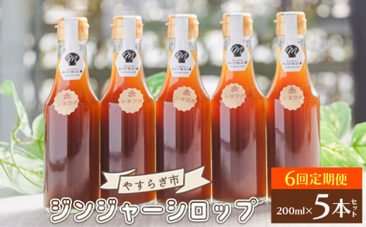 生姜シロップ 6回定期便 200ml×5本 ジンジャーシロップ  赤生姜 ショウガ あか しょうが 贈り物 おすそ分け 特産品 ジンジャーエール 料理 調味料 手作りドリンク お菓子 お歳暮 御歳暮 高知県 香南市 Wyr-0024