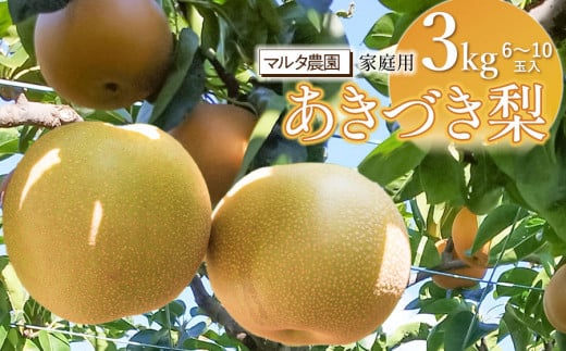 【令和7年産】家庭用　和梨 あきづき 3kg（6～10玉）　マルタ農園 1516478 - 山形県鶴岡市