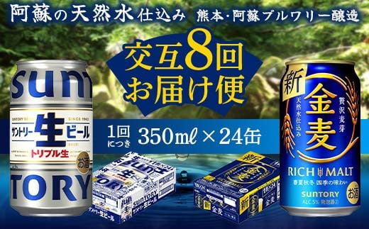 FKK19-964 【サントリー生ビール・金麦交互8回定期便】各350ml ×24本 ギフト 贈り物 酒 アルコール 1518955 - 熊本県嘉島町