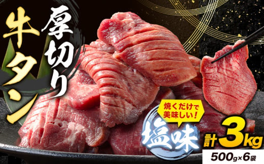 牛タン 厚切り 塩味 3kg 500g×6袋 《7-14営業日以内に出荷予定(土日祝除く)》牛肉 肉 牛 たん タン 牛たん 焼くだけ 訳あり 焼肉 焼き肉 熊本県 山江村 厚切り BBQ タン下 塩牛タン 冷凍 味付け肉 一番人気 塩味 お取り寄せ 1476877 - 熊本県山江村