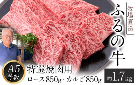 ふるの牛（黒毛和牛）特選焼肉用 1.7kg (ロース850g、カルビ850g) A5 ミシュラン掲載 《30日以内に出荷予定(土日祝除く)》 795304 - 福岡県鞍手町