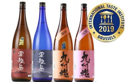 2019年受賞焼酎飲み比べセット 1.8L×4本 ／ 酒 お酒 アルコール 焼酎 芋 麦 晩酌 お取り寄せ 霧氷酒造 長崎県 長崎市 1516949 - 長崎県長崎市