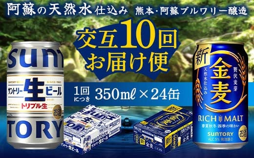 FKK19-965 【サントリー生ビール・金麦交互10回定期便】各350ml ×24本 ギフト 贈り物 酒 アルコール 1518956 - 熊本県嘉島町