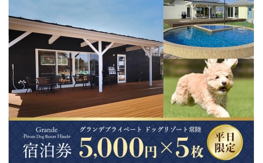 グランデ プライベート ドッグリゾート常陸宿泊券 5,000円×5枚（平日限定） 愛犬 ペットOK ドッグラン プール 温泉 サウナ ホテル チケット 宿泊 旅行 宿泊券 旅行券 72-B 1381528 - 茨城県小美玉市