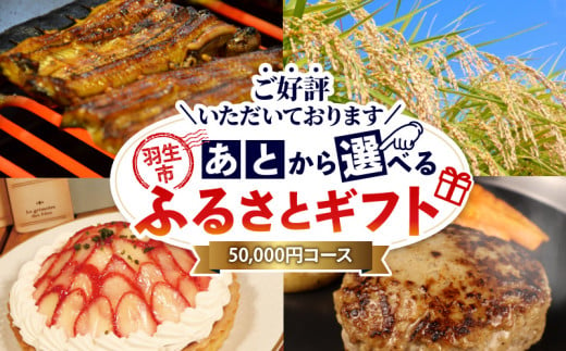 あとから選べる ふるさとギフト 5万円 米 精米 玄米 ご飯 ハンバーグ スイーツ ケーキ いちご 苺 野菜 アイス 定期便 ウイスキー 酒 豚肉 選べる カタログ ギフト 埼玉県 羽生市 1524516 - 埼玉県羽生市