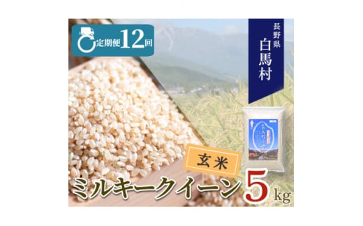 ＜毎月定期便＞長野県白馬村産ミルキークイーン＜玄米＞5kg全12回【4058041】 1520073 - 長野県白馬村