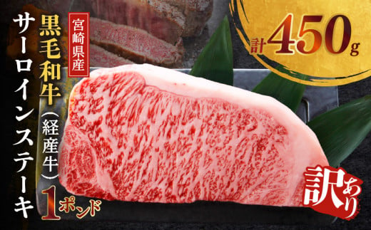 ≪訳あり≫宮崎県産黒毛和牛(経産牛)サーロインステーキ1ポンド(計450g) 肉 牛 牛肉 国産