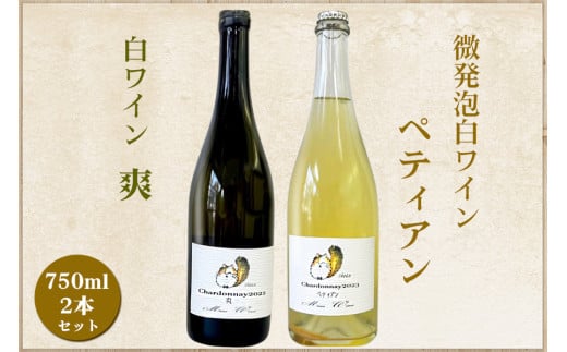 白ワイン・微発泡白ワイン飲み比べ2本セット Chardonnay2022「爽」750ml＆Chardonnay2023「ペティアン」750ml｜ワイン スパークリング 飲み比べ シャルドネ 無添加 無濾過 国産 日本ワイン 愛知県 東浦町 [0703]