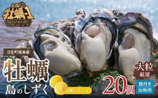 【 2025年発送 】【厳選！】日生頭島大粒殻付き牡蠣「島のしずく」（加熱用・20個）と「島レモン」 1038836 - 岡山県備前市