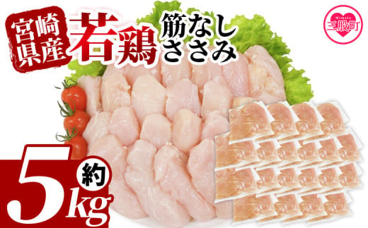 ＜宮崎県産若鶏筋なしささみ 約5kg＞ 国産 鶏 肉 精肉 ささみ ささみ肉 筋なし 使いやすい パック 真空冷凍 お弁当 惣菜 蒸し鶏 数量限定 鶏ささみ 鶏ササミ ササミ 鳥ささみ 鳥ササミ あっさり すじ無し 便利 【MI513-tr】【TRINITY】 1521157 - 宮崎県三股町