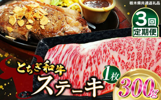 【定期便3回】とちぎ和牛ステーキ　300g×１枚 | 栃木県産 和牛すき焼き用 すき焼き 那須南 農協 高級 ご褒美 共通返礼品 ふるさと 納税 栃木県 那珂川町 送料無料 1532778 - 栃木県那珂川町