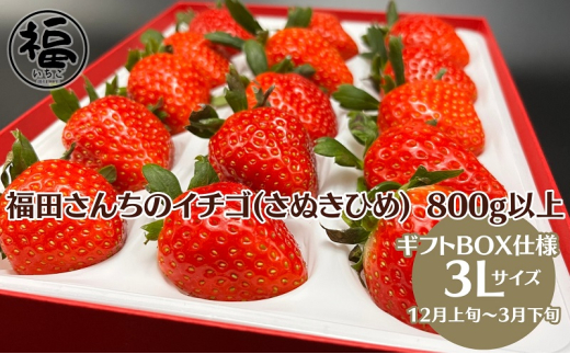 【年内出荷開始】福田さんちのイチゴ(さぬきひめ) 3L サイズ 800g以上 ギフトボックス２箱【配送不可：北海道、沖縄県、離島エリア】苺 農園直送 いちご採れたて直送