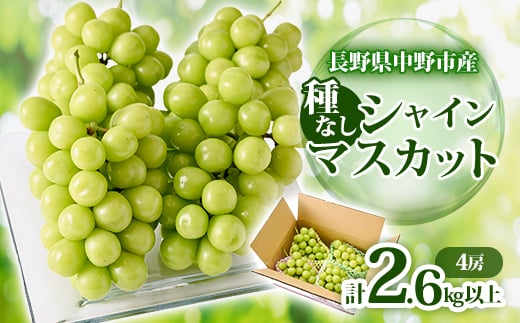 ＜2025年発送＞長野県 中野市産 シャインマスカット4房(2.6kg以上)【1331118】 1325523 - 長野県中野市