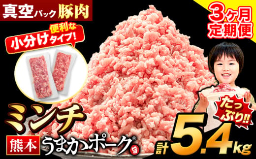 【3ヶ月定期便】 ミンチ 5.4kg 豚 小分け 訳あり 訳有 ひき肉 うまかポーク 傷 規格外 ぶた肉 ぶた 真空パック 数量限定 簡易包装 冷凍 《申込み翌月から発送》 1547797 - 熊本県大津町