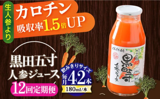 【12回定期便】 黒田五寸人参ジュース180ml 42本セット 総計504本 / ジュース じゅーす にんじん ニンジン 人参 ニンジンジュース 人参ジュース 野菜ジュース やさいジュース ドリンク 飲料水 / 大村市 / おおむら夢ファームシュシュ[ACAA115]