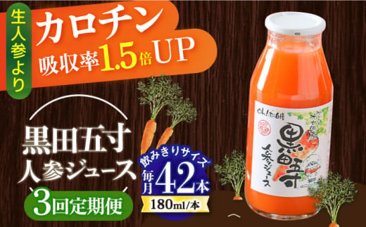 【3回定期便】 黒田五寸人参ジュース180ml 42本セット 総計126本 / ジュース じゅーす にんじん ニンジン 人参 ニンジンジュース 人参ジュース 野菜ジュース やさいジュース ドリンク 飲料水 / 大村市 / おおむら夢ファームシュシュ[ACAA112]