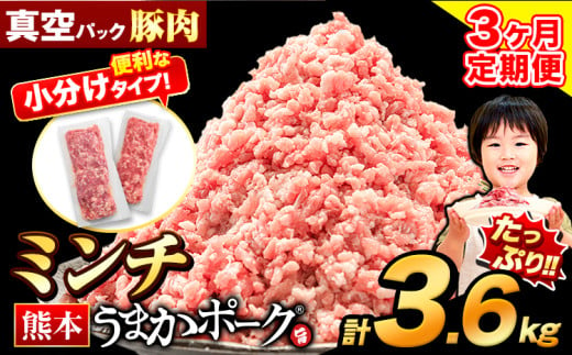 【3ヶ月定期便】 ミンチ 3.6kg 豚 小分け 訳あり 訳有 ひき肉 うまかポーク 傷 規格外 ぶた肉 ぶた 真空パック 数量限定 簡易包装 冷凍 《申込み翌月から発送》 1547796 - 熊本県大津町