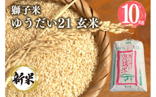 【令和6年産】 獅子米 ゆうだい21 玄米10kg お米 米 おこめ ブランド米 10キロ 国産 単一原料米 コメ こめ ご飯 銘柄米 茨城県産 茨城 産直 産地直送 農家直送 ごはん 家庭用 贈答用 お取り寄せ ギフト 茨城県 石岡市 (G432)  1079455 - 茨城県石岡市