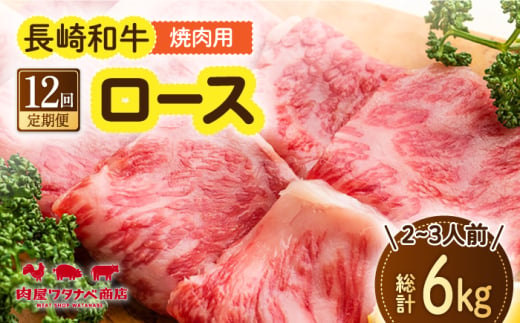 【12回定期便】 長崎和牛 焼肉 ロース 約500g 長与町/ワタナベ商店 [ECT020]