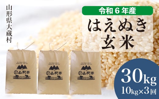 令和6年産 大蔵村 はえぬき 【玄米】 30kg 定期便（1か月間隔で3回お届け）＜配送時期が選べて便利＞ 1524138 - 山形県大蔵村