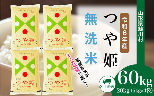 ＜令和6年産米＞ 鮭川村 つや姫 【無洗米】 60kg 定期便（20kg×3回発送）＜配送時期選べます＞ 1531142 - 山形県鮭川村