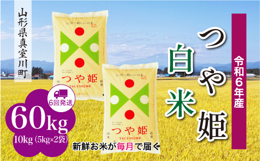 ＜配送時期が選べて便利＞ 令和6年産 真室川町 つや姫  ［白米］ 60㎏ 定期便（10kg×6回お届け） 1538153 - 山形県真室川町