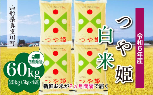 ＜配送時期が選べて便利＞ 令和6年産 真室川町 つや姫  ［白米］ 60㎏ 定期便（20kg×3回お届け） 1538155 - 山形県真室川町