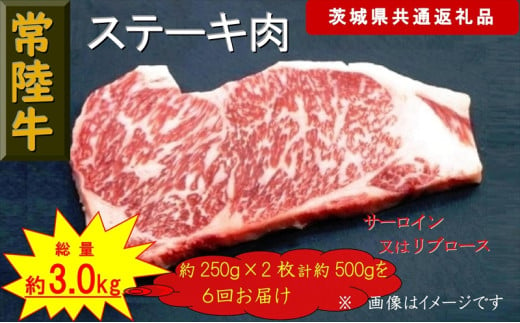 【6か月定期便】【常陸牛】ステーキ用肉 約500g【定期便】計6回 総量約3,000g（茨城県共通返礼品）【 常陸牛 茨城県 日立市 】