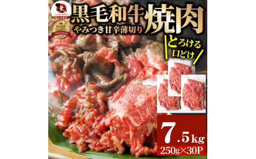 1131-6　とろける黒毛和牛リッチな薄切り焼肉7.5kg(250g×30P) 秘伝のタレ漬け