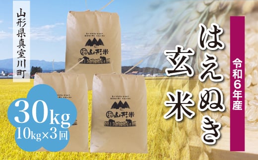 ＜配送時期が選べて便利な定期便＞ 令和6年産 真室川町厳選 はえぬき ＜玄米＞ 30㎏ 定期便（10kg×3回お届け） 1538108 - 山形県真室川町