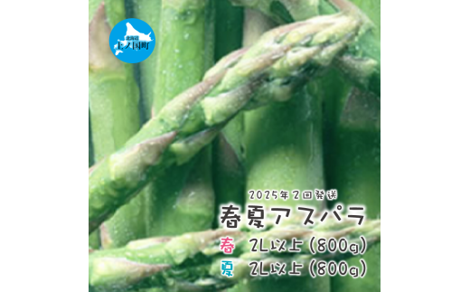 【2025年春夏発送】北海道上ノ国町産 朝採り当日発送 刀祢農園の春アスパラ2L以上（800g）と夏アスパラ2L以上（800g）の2回お届け