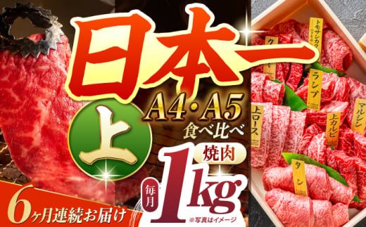 【6回定期便】【A4-A5上ランク】長崎和牛 焼肉 盛り合わせ（上盛り）約1kg 長与町/meat shop FUKU [ECS011]国産 和牛 焼肉 セット こくさん 牛肉 やきにく 小分け 焼肉 焼き肉 冷凍 焼肉 ロース 食べ比べ 赤身 1kg 焼肉セット 焼肉用 1人焼肉 定期便 定期 1529966 - 長崎県長与町