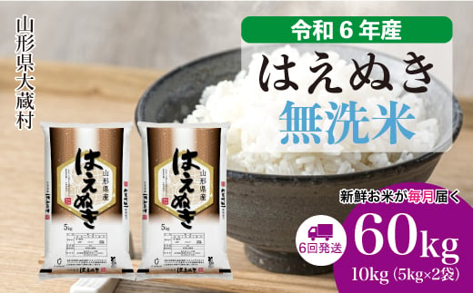 令和6年産 大蔵村 はえぬき 【無洗米】60㎏ 定期便（10kg×6回お届け）＜配送時期が選べて便利＞ 1524144 - 山形県大蔵村