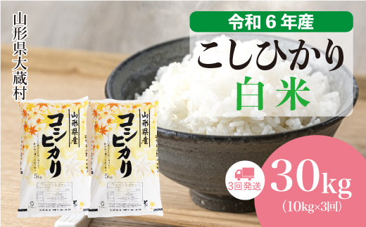 ＜配送時期が選べて便利な定期便＞ 令和6年産 コシヒカリ  ［白米］ 30㎏ 定期便（10kg×3回お届け） 大蔵村 1524159 - 山形県大蔵村