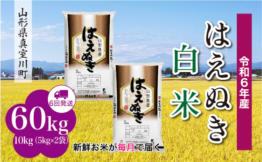 ＜配送時期が選べて便利な定期便＞ 令和6年産 真室川町厳選 はえぬき［白米］60㎏ 定期便（10kg×6回お届け） 1538113 - 山形県真室川町
