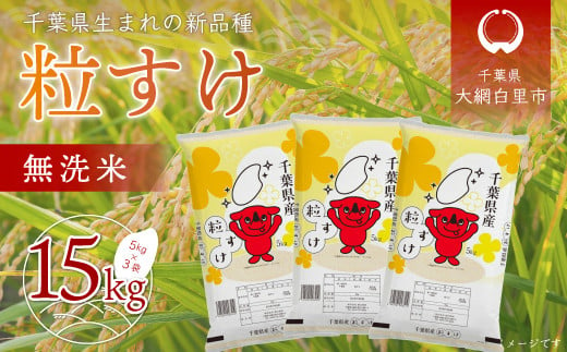 【新米】令和6年産 千葉県産「粒すけ」15kg無洗米（5kg×3袋）  お米 無洗米 15kg 千葉県産 大網白里市 粒すけ 米  こめ 送料無料 A045