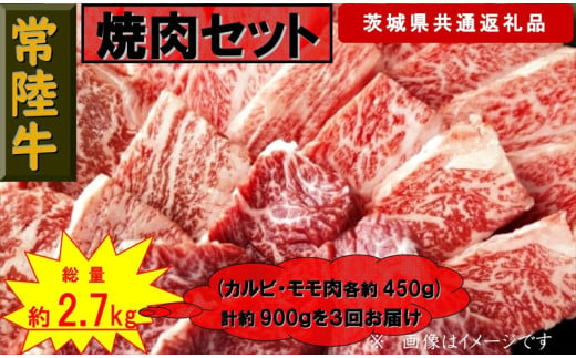 【3か月定期便】【常陸牛】焼肉セット 約900g【定期便】計3回 総量約2,700g（茨城県共通返礼品）【 常陸牛 茨城県 日立市 】