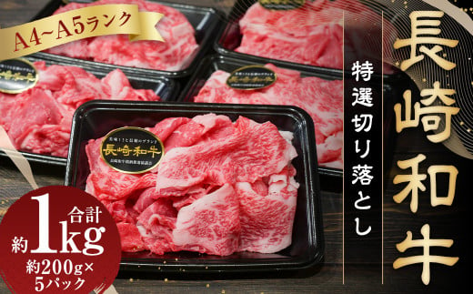 【A4～A5ランク】長崎和牛 特選 切り落とし 約1kg (200g×5パック) 牛肉 肉 牛 お肉 牛 国産牛 国産 切落し きりおとし 1461472 - 長崎県長崎市