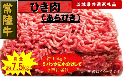 【5か月定期便】【常陸牛】ひき肉（あらびき）約1.5kg【定期便】計5回 総量約7.5kg（茨城県共通返礼品）【 常陸牛 茨城県 日立市 】