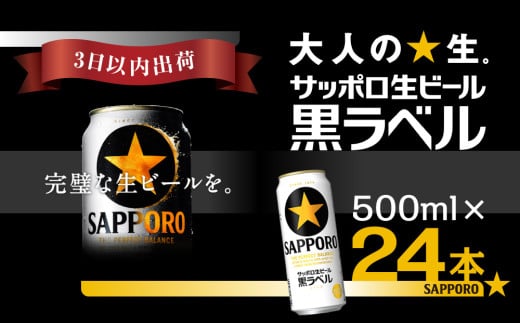 [3日以内出荷]ビール 黒ラベル 500ml 24本 1ケｰス サッポロ サッポロビール sapporo